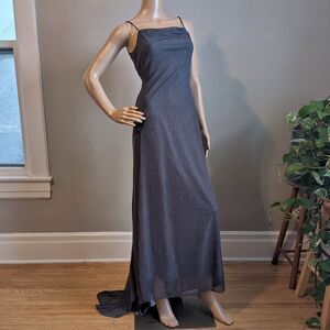 Vintage 90s Zum Zum Prom Gown Glitter Maxi Dress Train Open Back Size Small